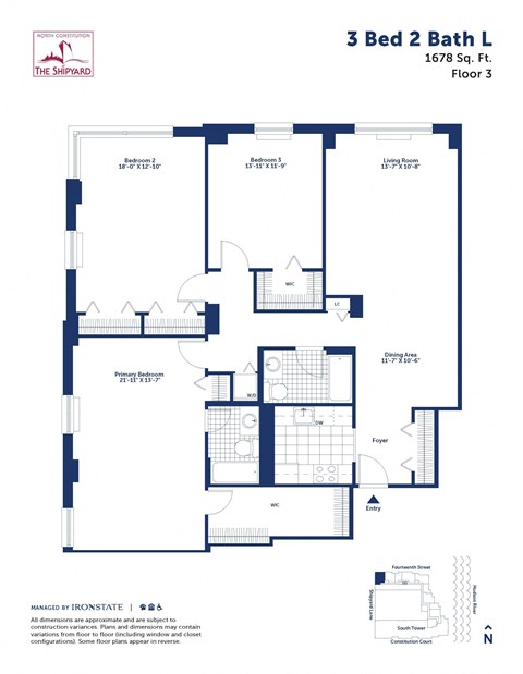 Floor plan for 3 beds, 2 baths, 1678 sqft
